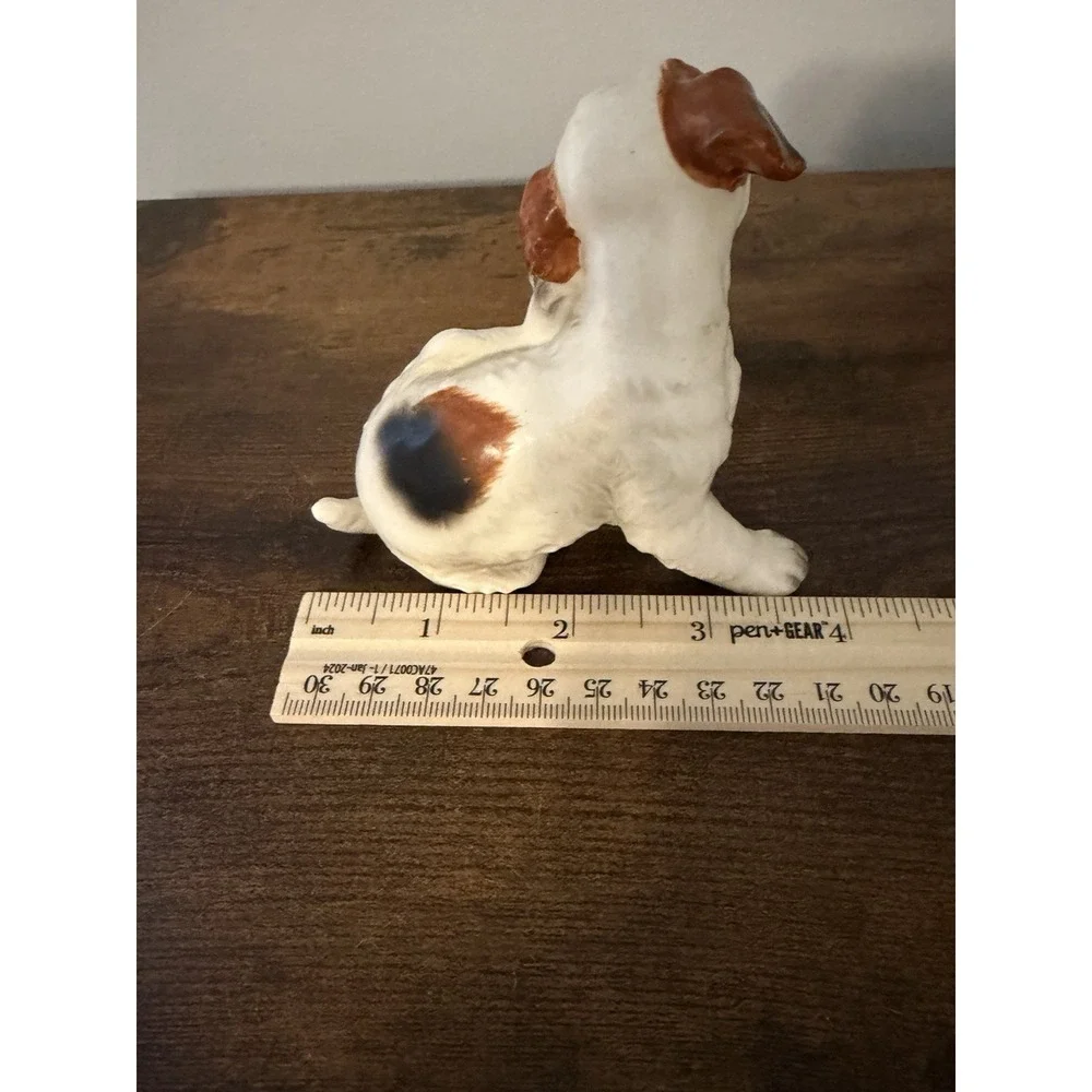Vintage Terrier Puppy Dog Figurine Porcelain Ceramic Brown White Tongue Out 4